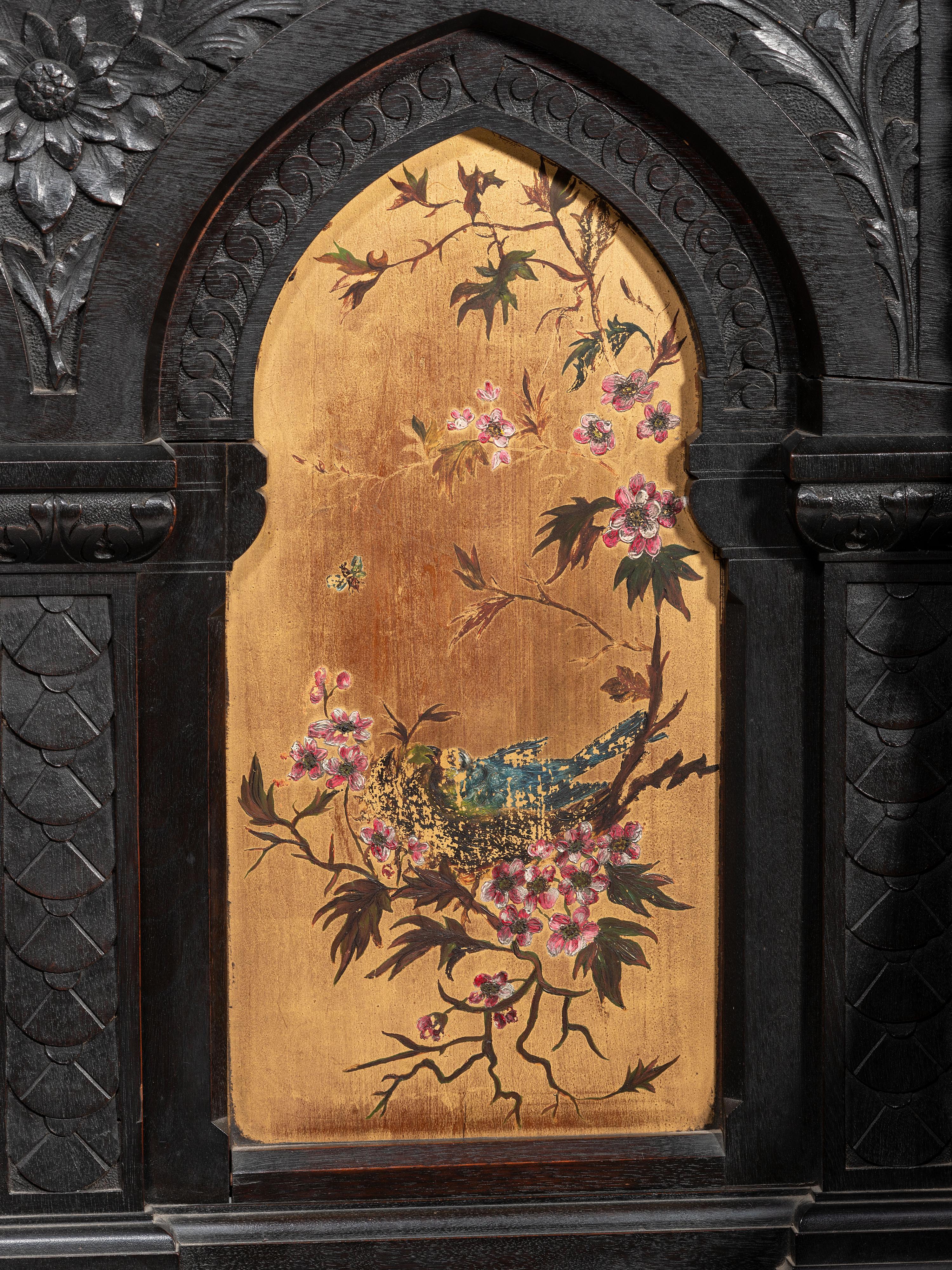 Cincinnati Art-Carved Bench with Inset Painted Panels, 1884