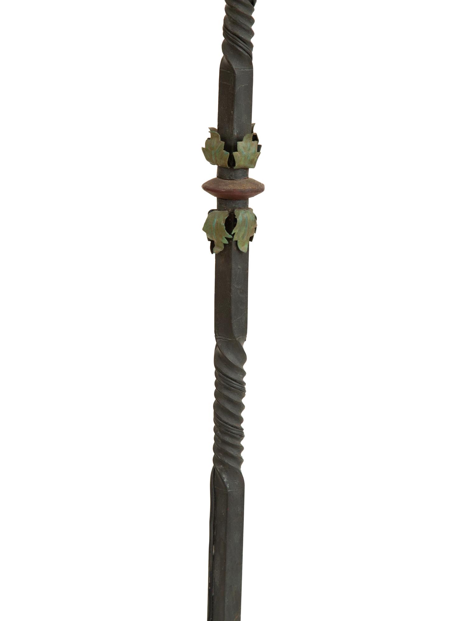 A Mizner Style Painted Tole and Wrought Iron Five-Light Torchère