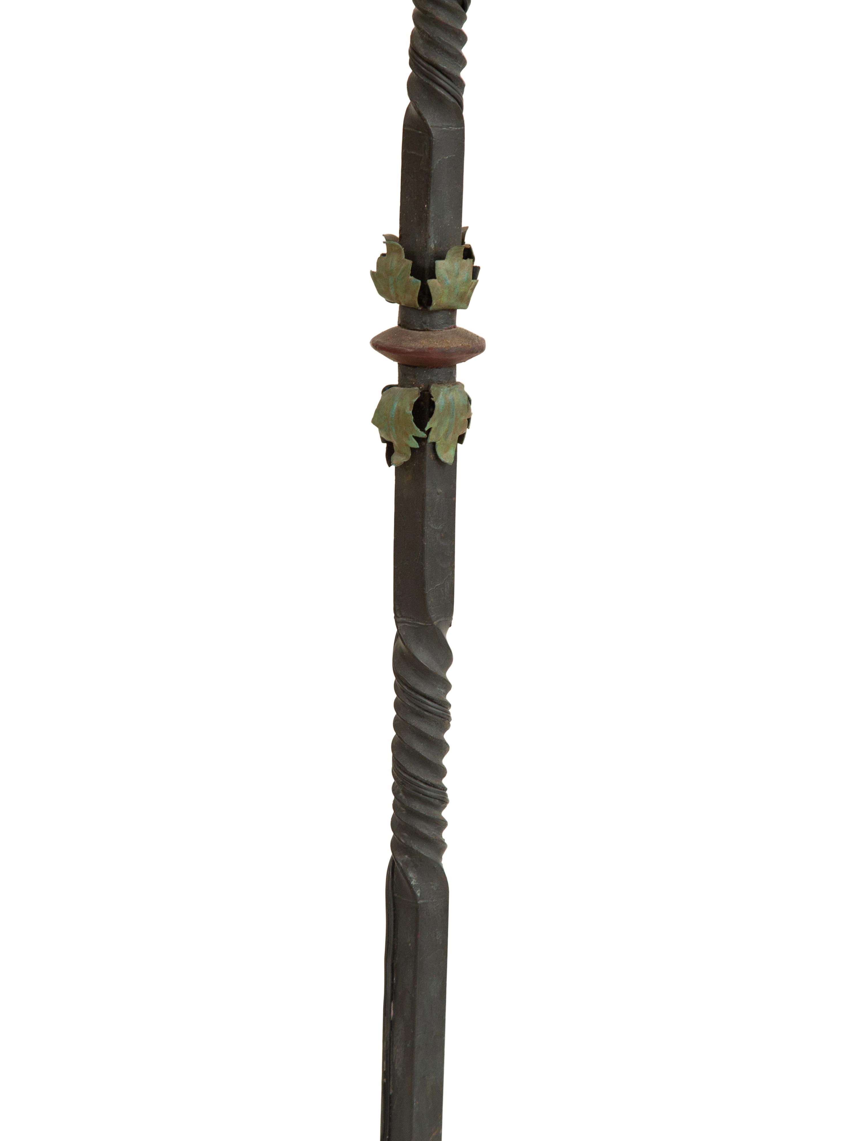 A Mizner Style Painted Tole and Wrought Iron Five-Light Torchère