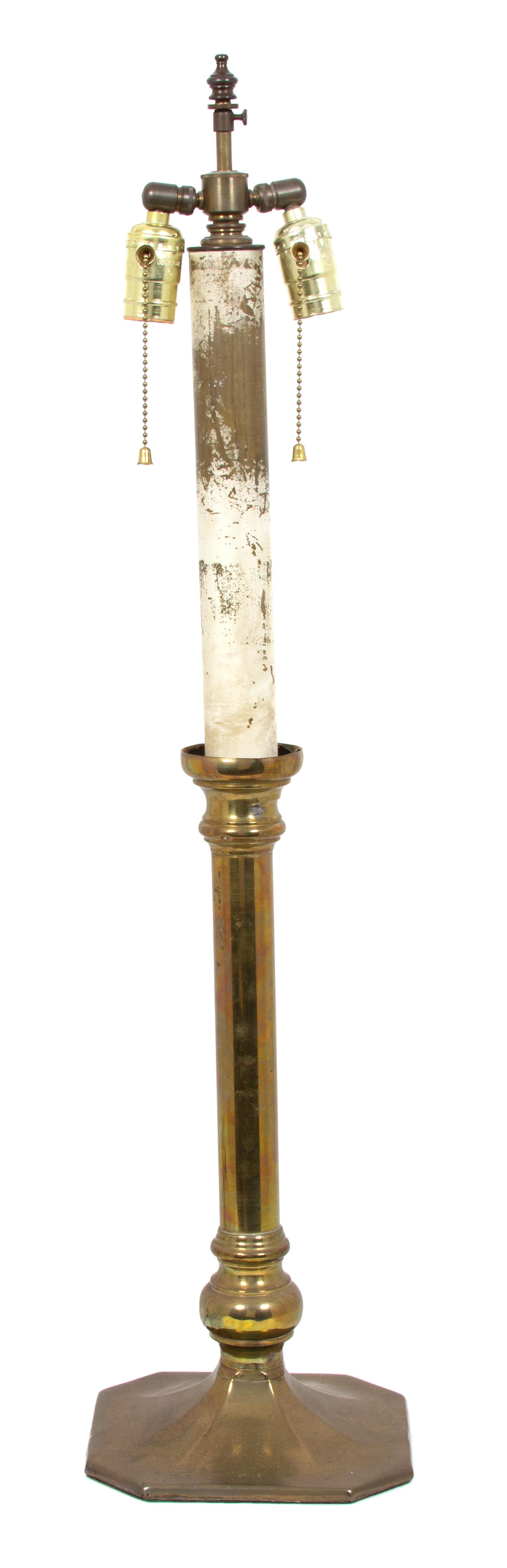 A Brass Candlestick-Form Table Lamp Height overall 34 1/2 inches. — 20TH CENTURY