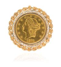 A 14 Karat Yellow Gold and US $20 Liberty Head Coin Pendant, 32.30 dwts.