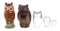 A Collection of Owl-Themed Articles Height of tallest 8 inches.