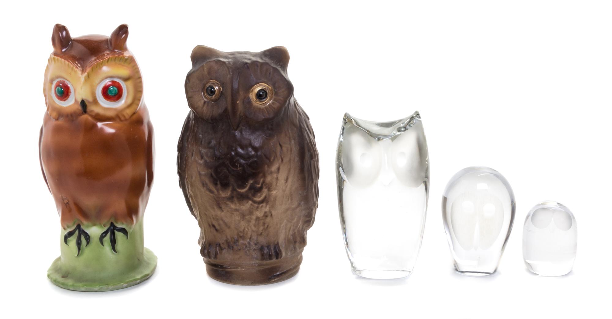 A Collection of Owl-Themed Articles Height of tallest 8 inches.