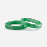 Two jadeite bangles with straight interiors 翡翠平安镯一组两件