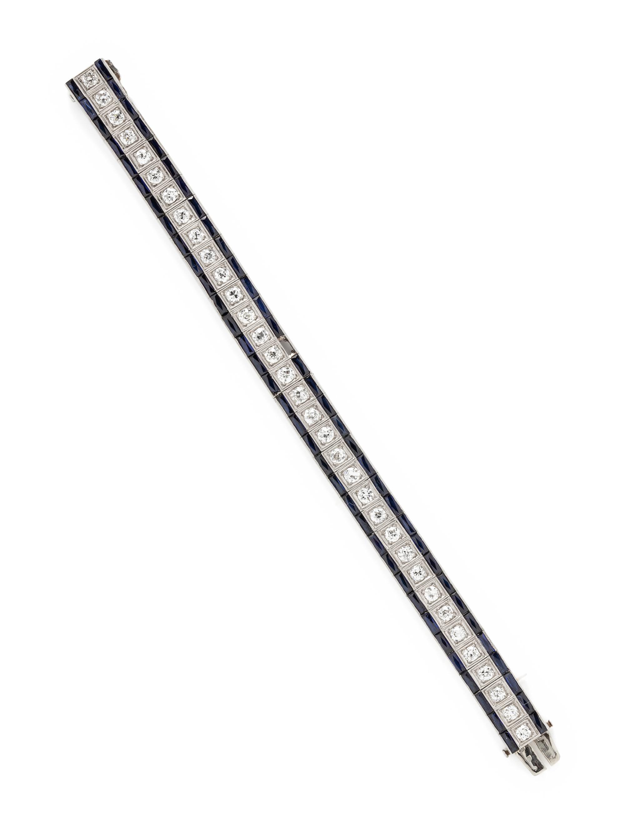 ART DECO, DIAMOND AND SYNTHETIC SAPPHIRE BRACELET