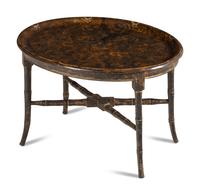 A Faux Bois and Parcel Gilt Papier-Mâché Tray on Stand
