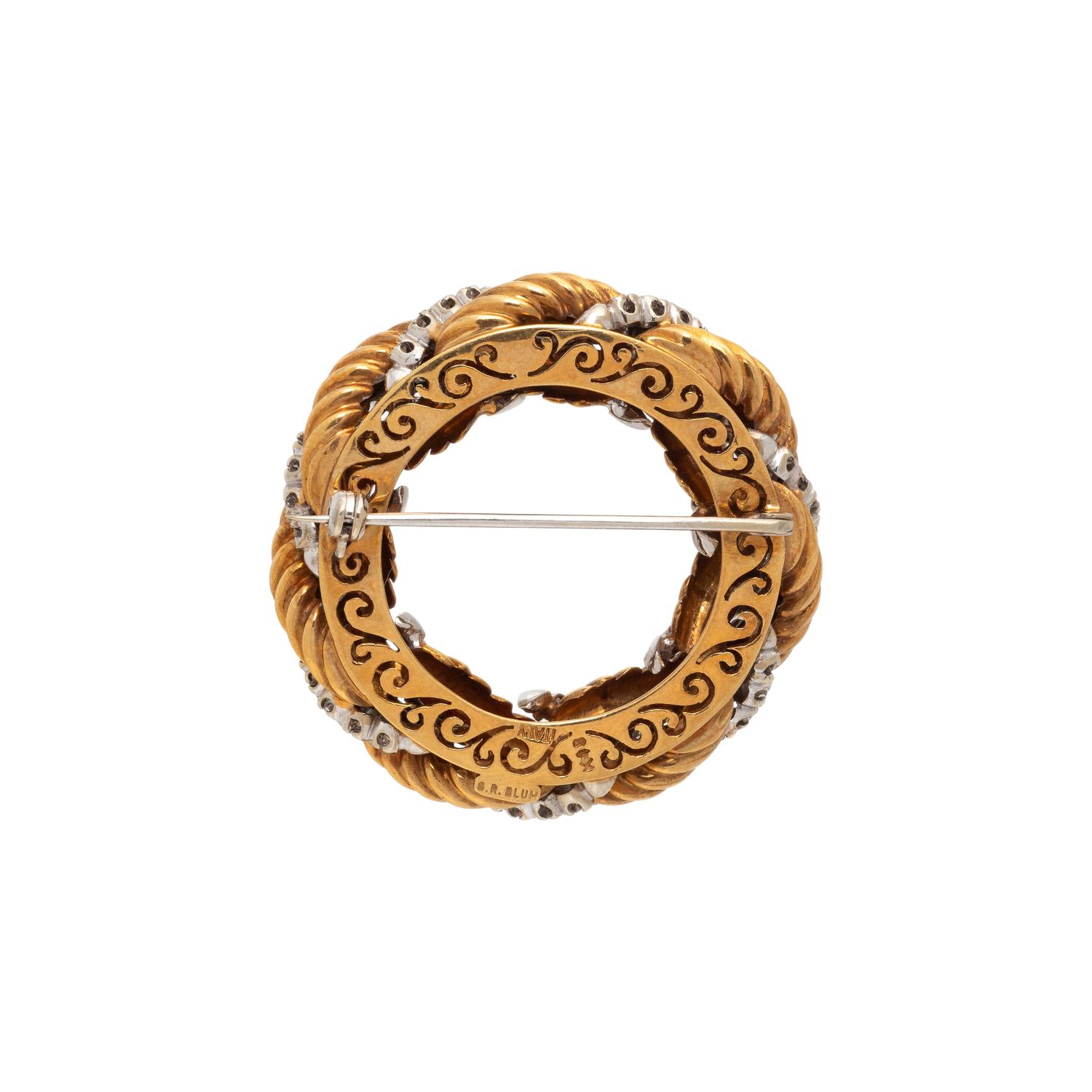 BICOLOR GOLD AND DIAMOND WREATH BROOCH