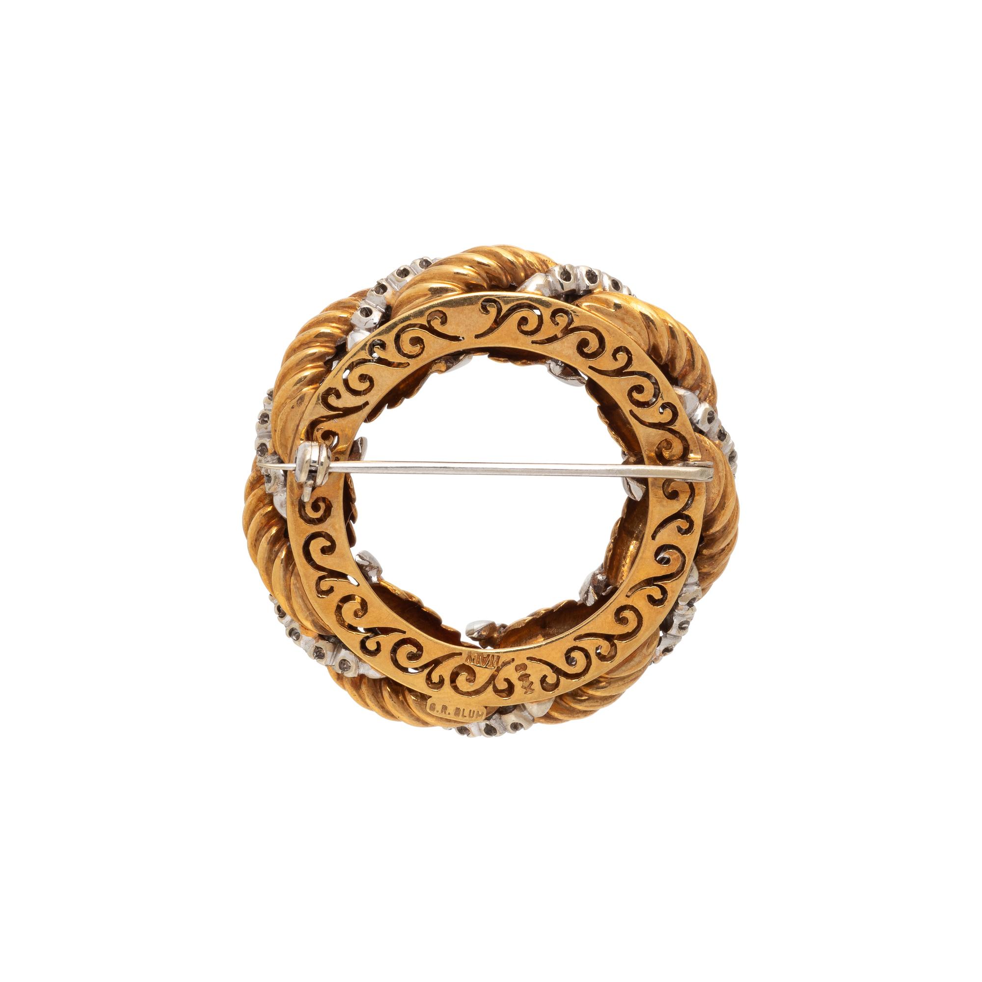 BICOLOR GOLD AND DIAMOND WREATH BROOCH
