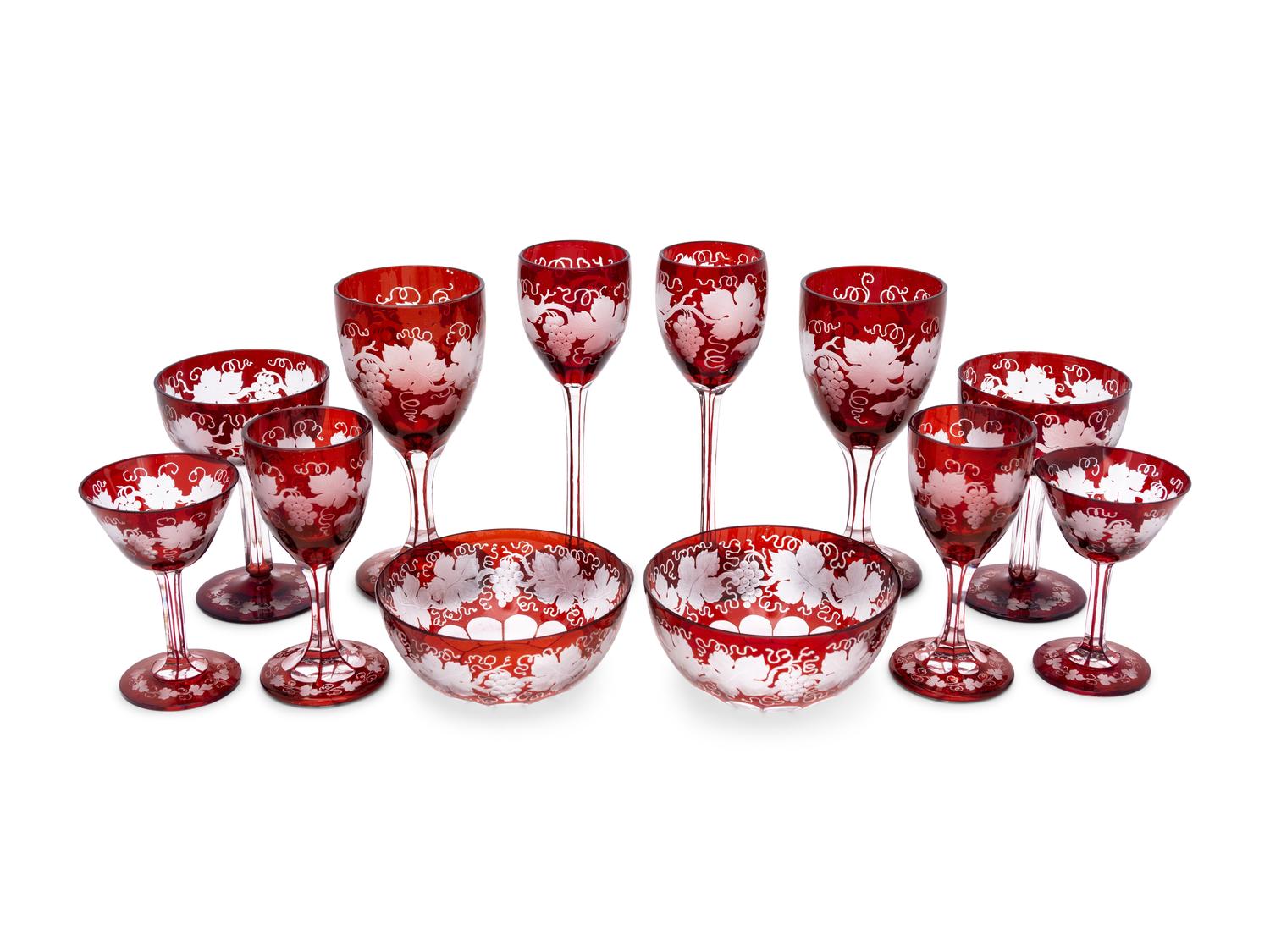 A Set of Bohemian Cut-to-Clear Glass Tableware