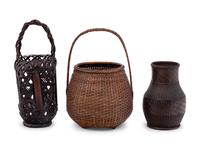 Three Japanese Ikebana Bamboo Flower Arranging Baskets