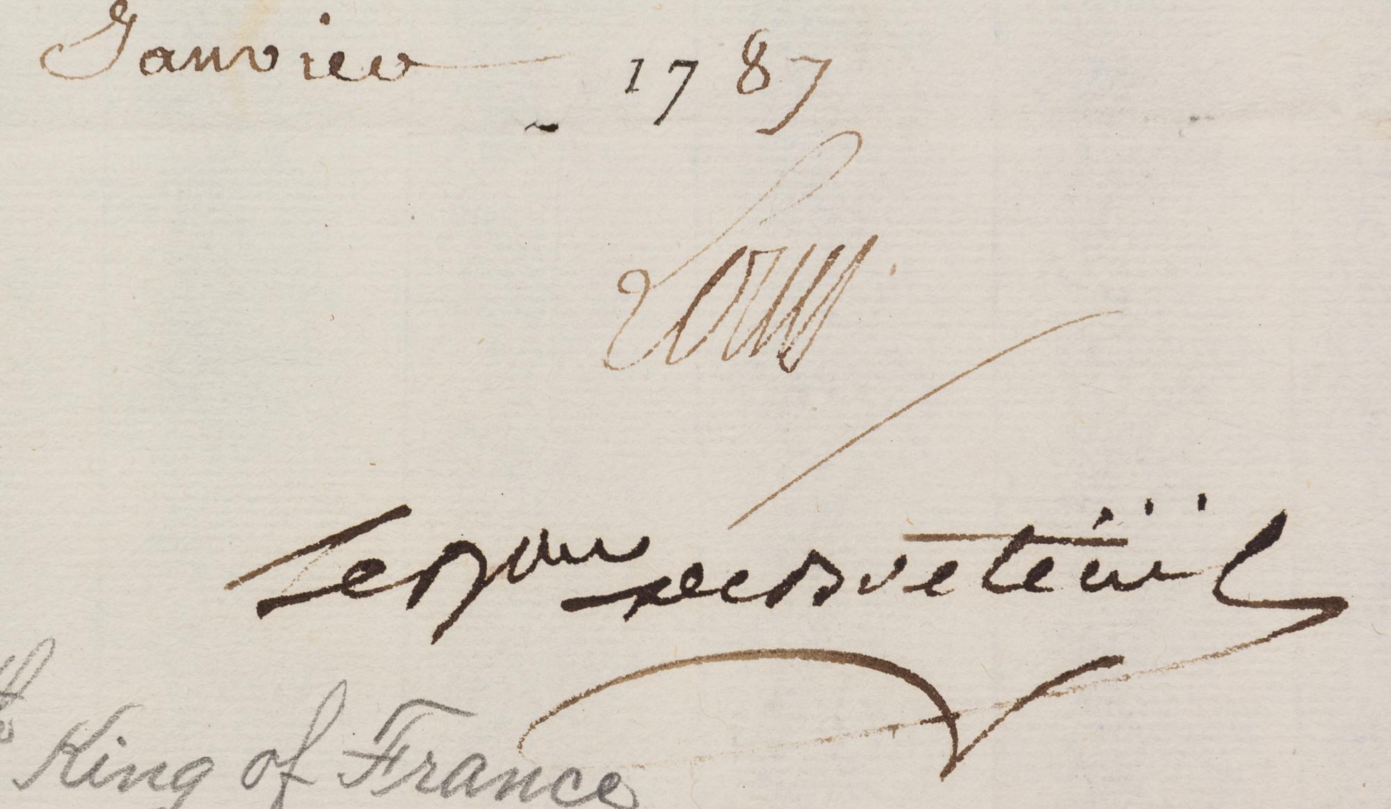 LOUIS XVI. Document signed, one page, in a secretarial hand, January 25, 1787.
