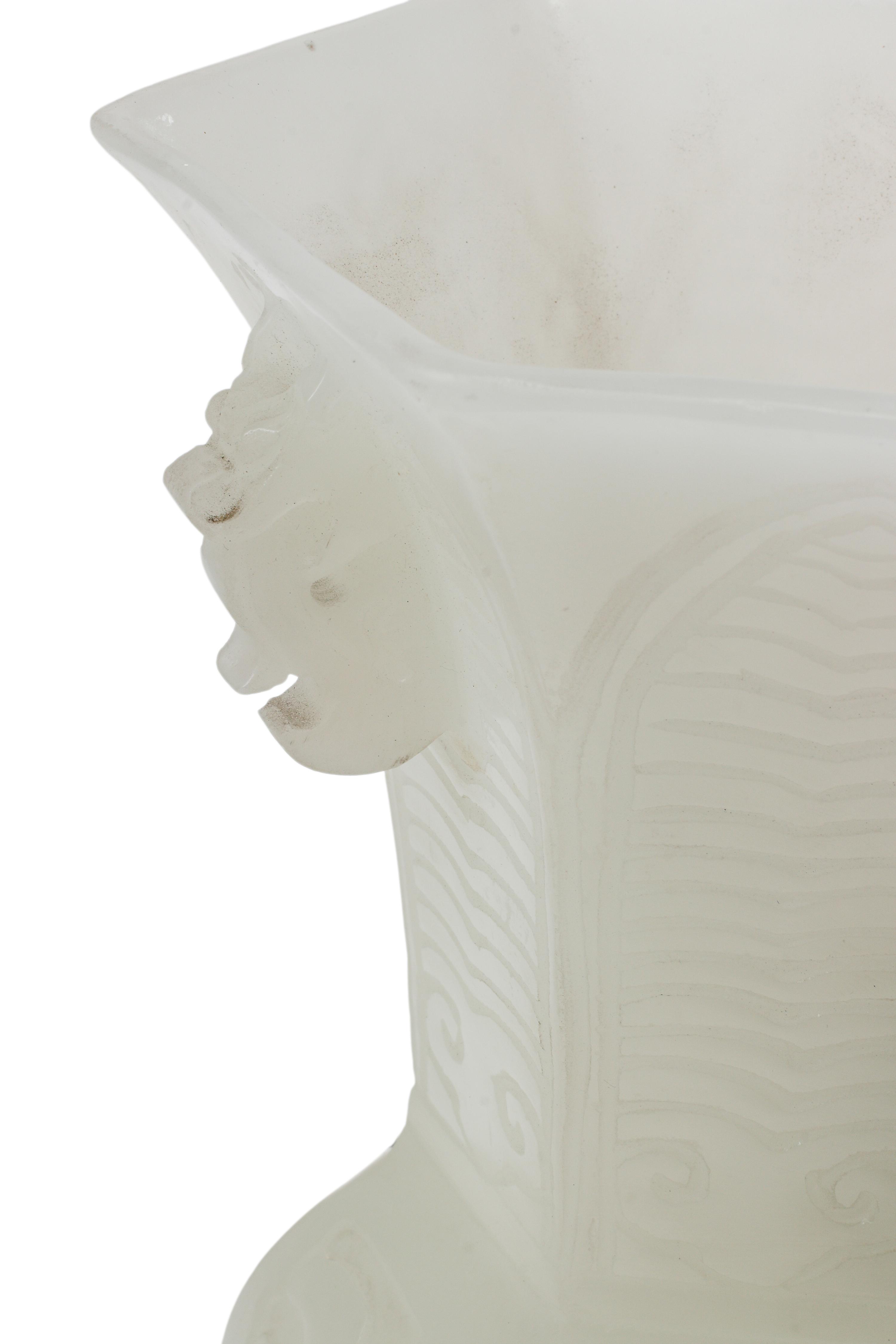 A Pair of Chinese White Glass Hexagonal Vases