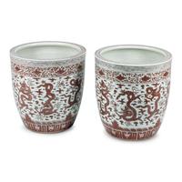 A Pair of Chinese Porcelain and Iron Red Decorated Jardinières