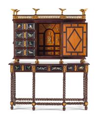 An Italian Gilt Bronze Mounted and Pietra Dura Inset Walnut Collector's Cabinet on Stand