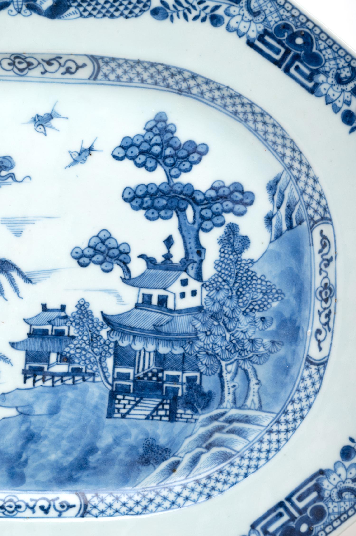 Two Chinese Export Blue and White Porcelain Platters