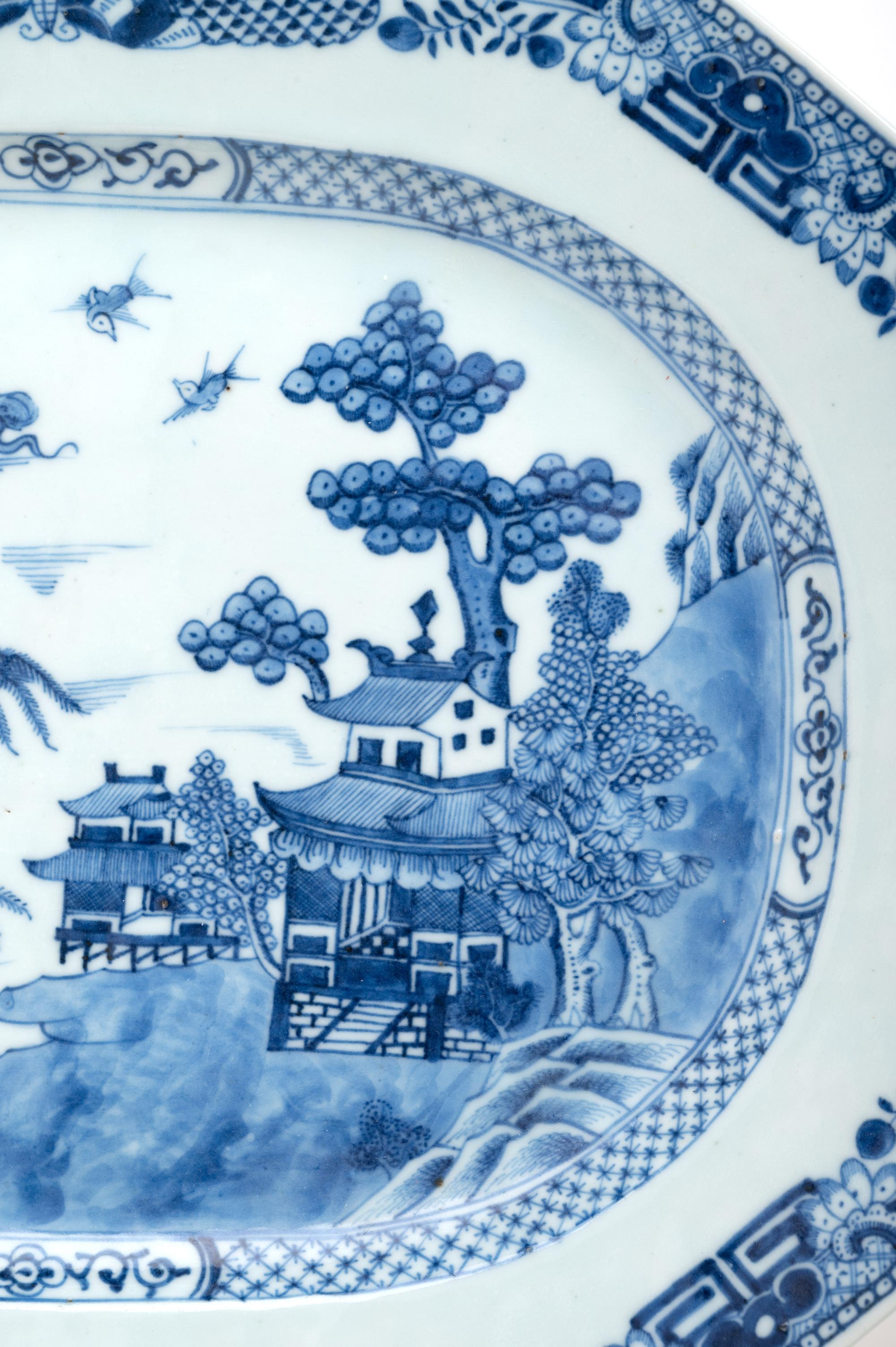 Two Chinese Export Blue and White Porcelain Platters