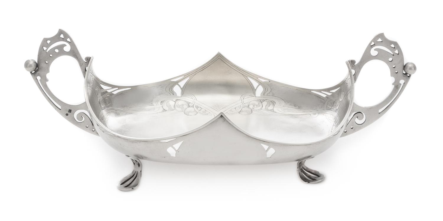 A Russian Silver Twin-Handled Centerpiece Bowl, Mark of the 5th Artel, Moscow, Early 20th Century, in the Art Nouveau taste.