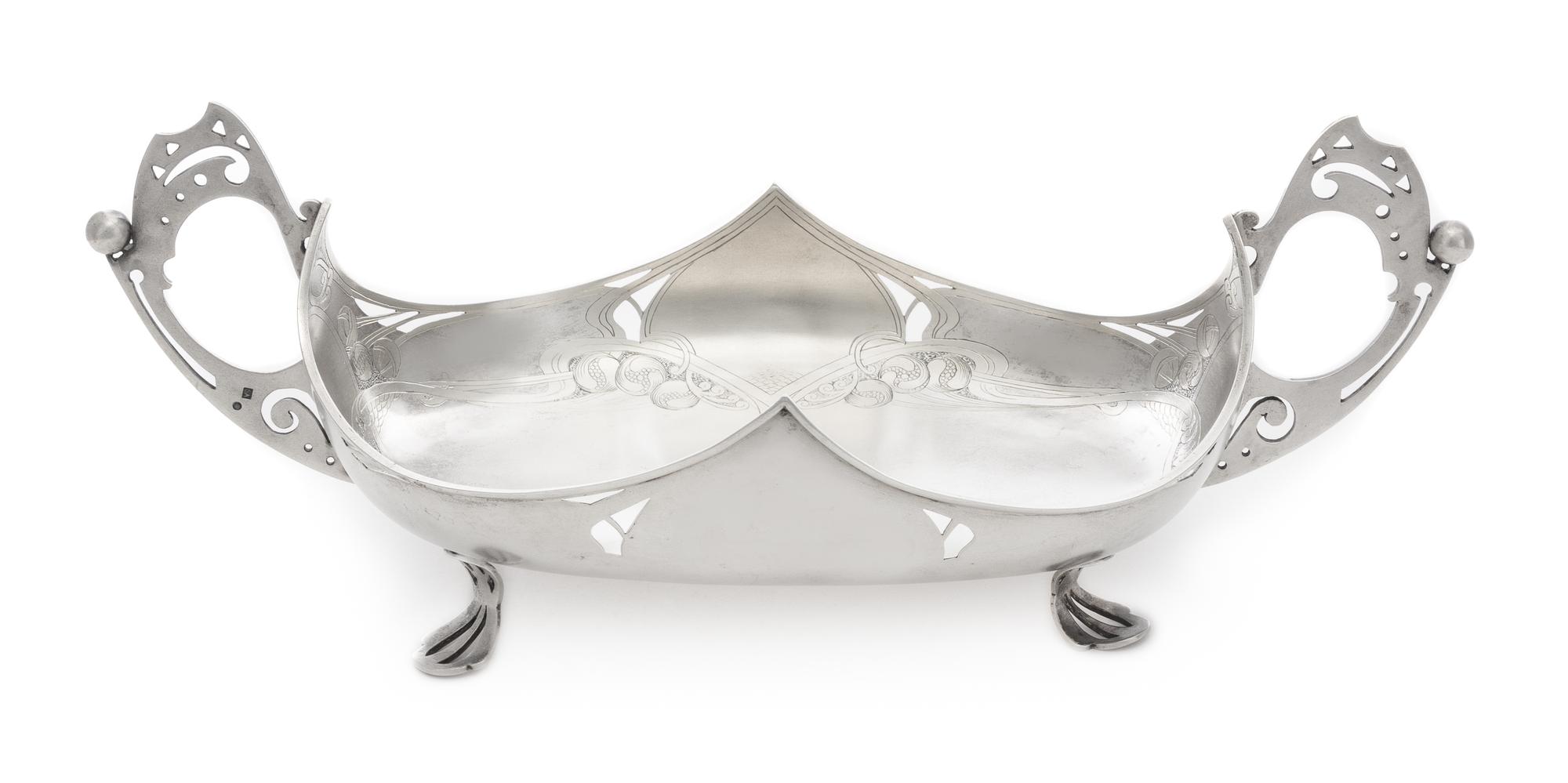 A Russian Silver Twin-Handled Centerpiece Bowl, Mark of the 5th Artel, Moscow, Early 20th Century, in the Art Nouveau taste.