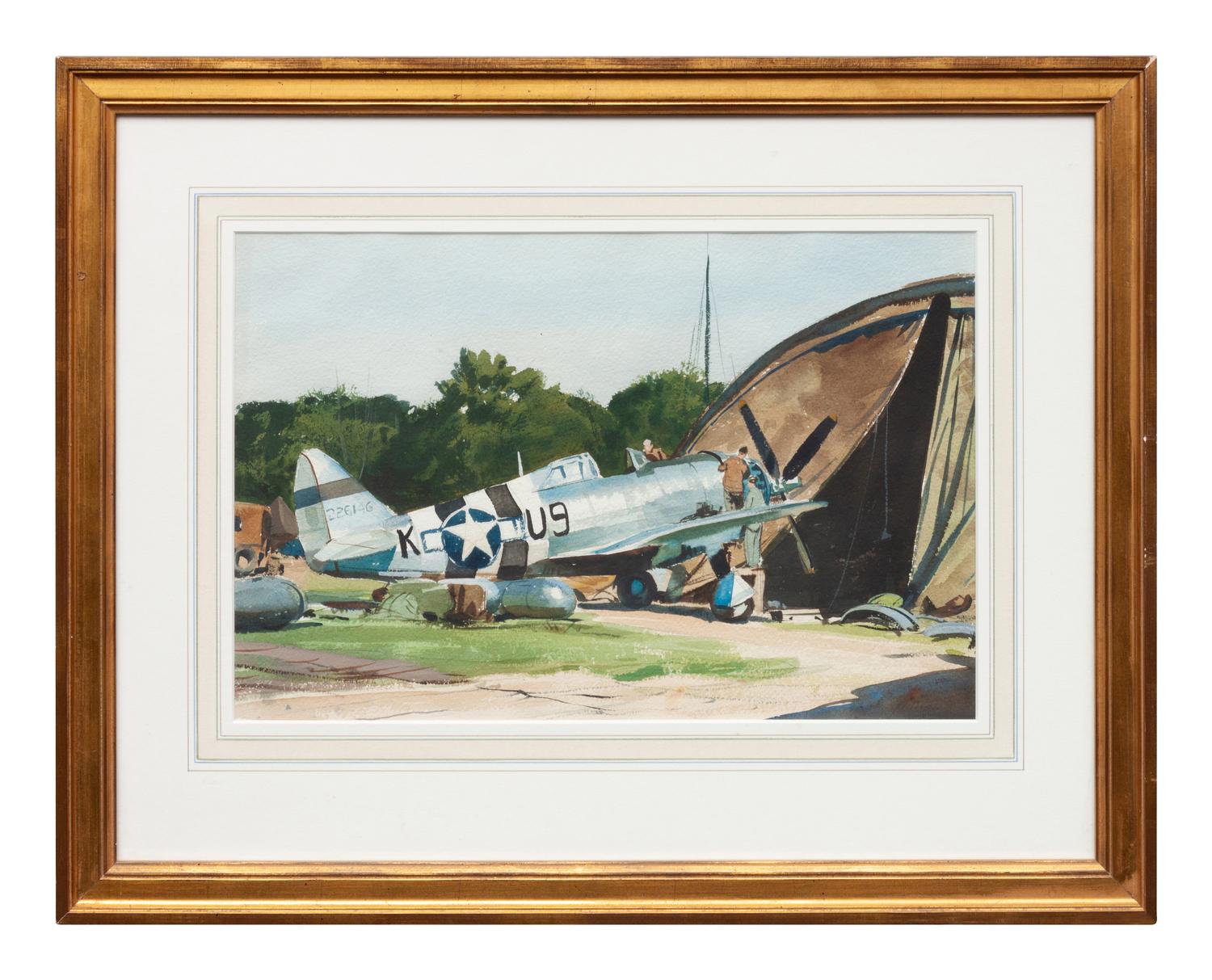 Repairs on Silver P47at End of Blister Hangar