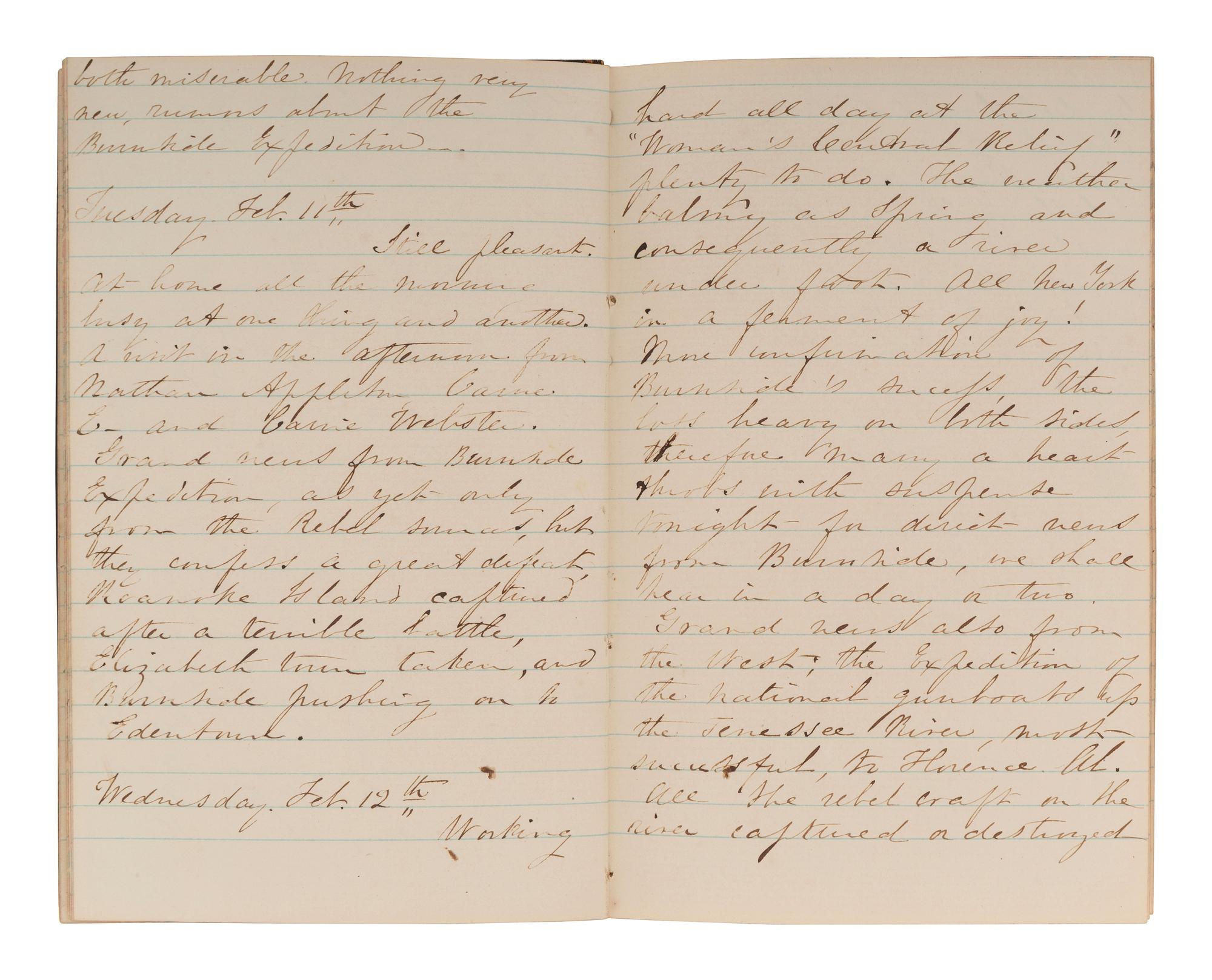 [CIVIL WAR]. BLATCHFORD, Caroline A. (1817-1901). A group of 4 Civil War-era diaries written by Caroline Appleton Blatchford, including discussion of prominent New York families, the ongoing war, and work with the Women's Central Relief Association.
