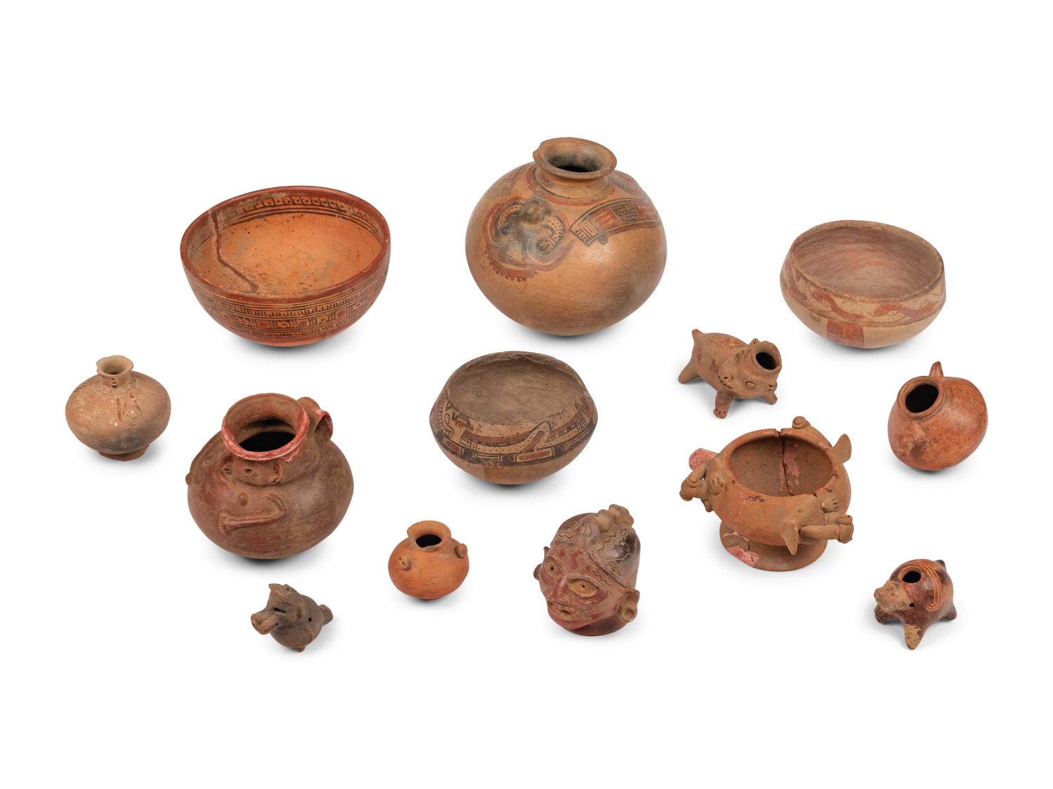 Thirteen Costa Rican Figural and Polychrome Vessels