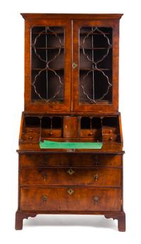 A George II Burl Walnut Secretary Bookcase — MID-18TH CENTURY