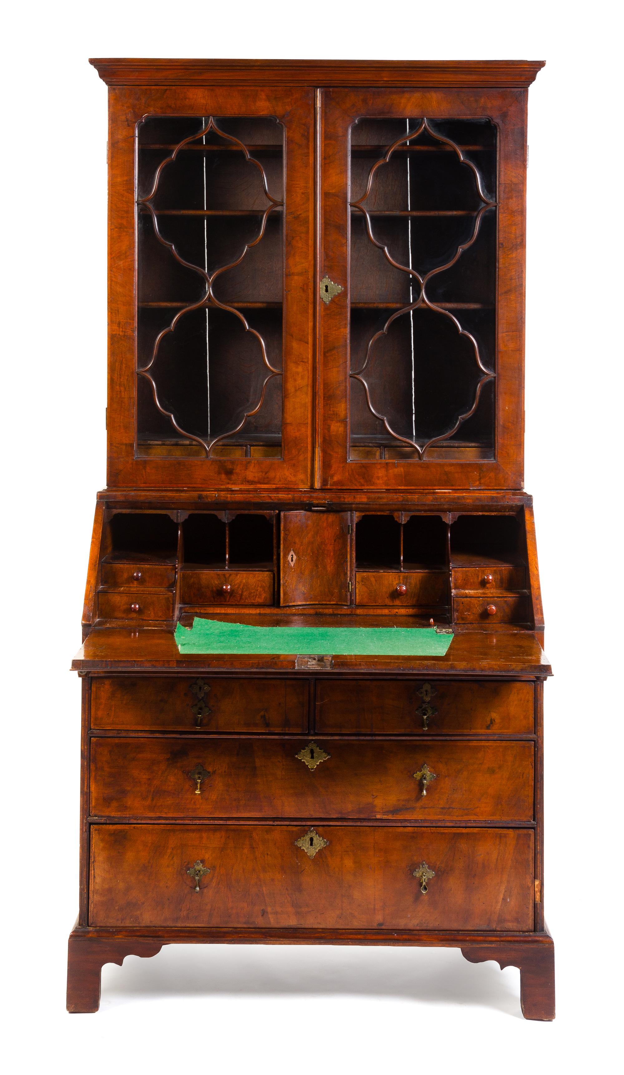 A George II Burl Walnut Secretary Bookcase — MID-18TH CENTURY