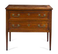 A Directoire Style Walnut Commode, Height 34 1/2 x width 38 3/4 x depth 20 inches.