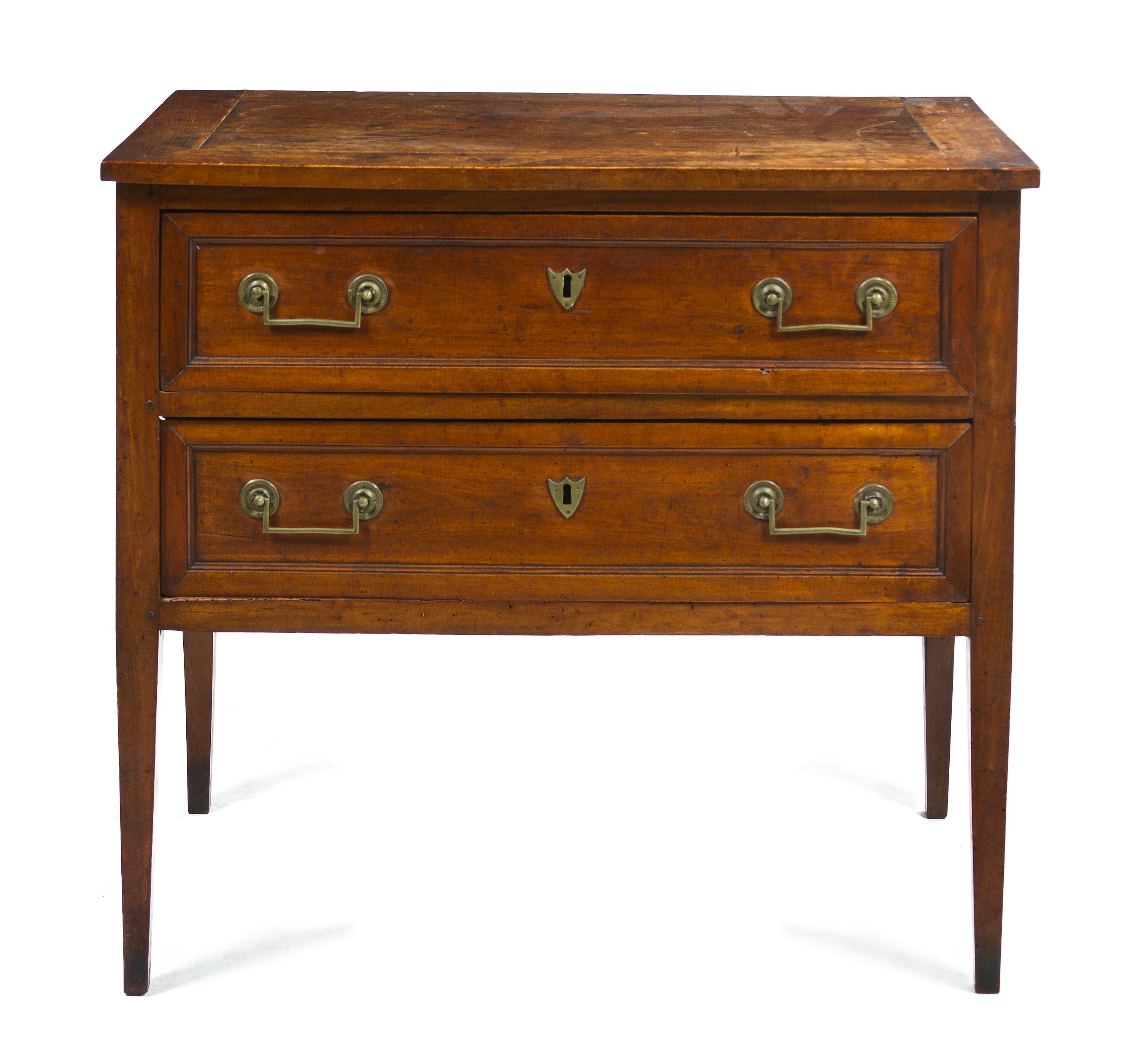 A Directoire Style Walnut Commode, Height 34 1/2 x width 38 3/4 x depth 20 inches.