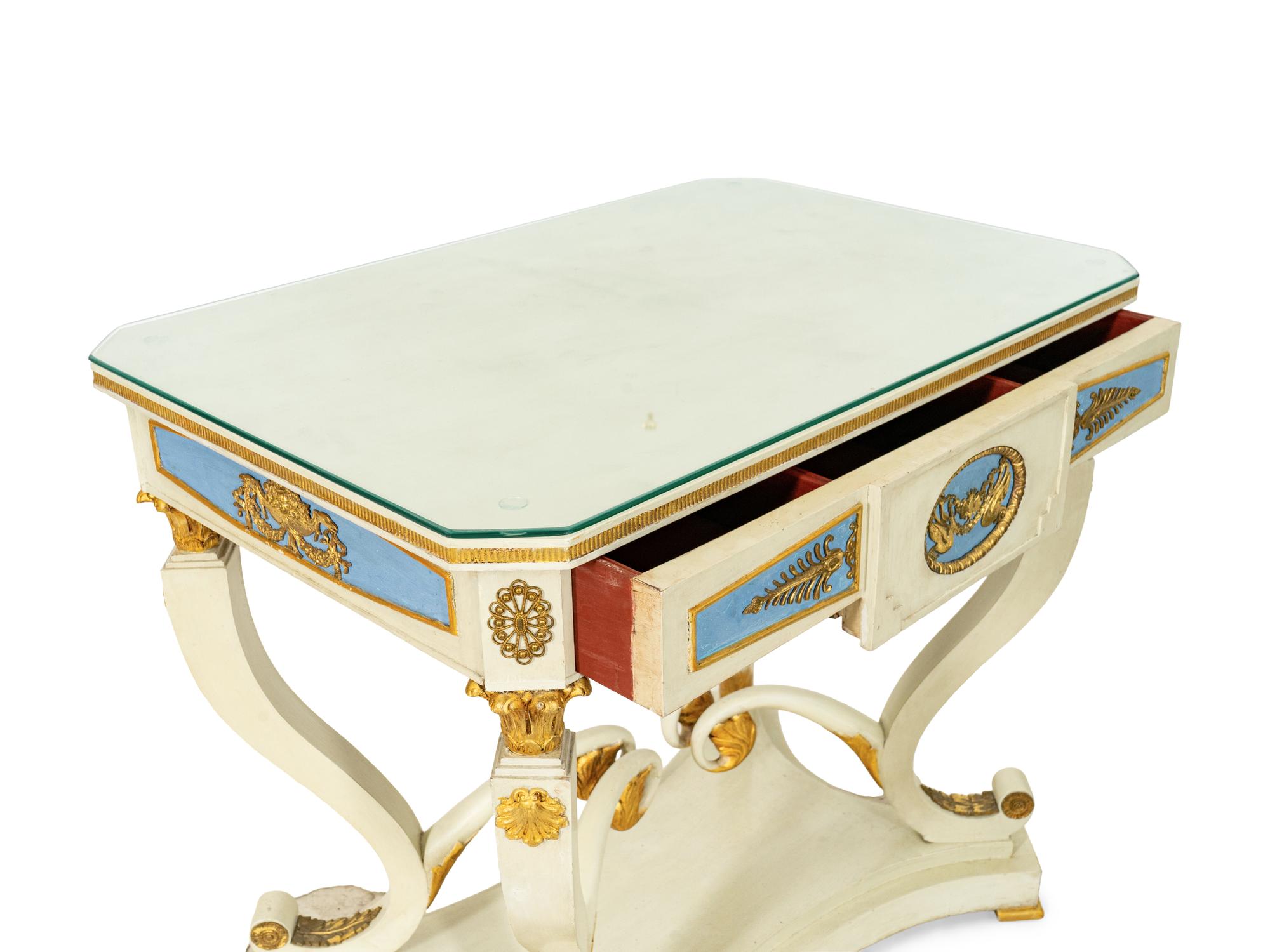 A Cream-Painted and Parcel Gilt Center Table
