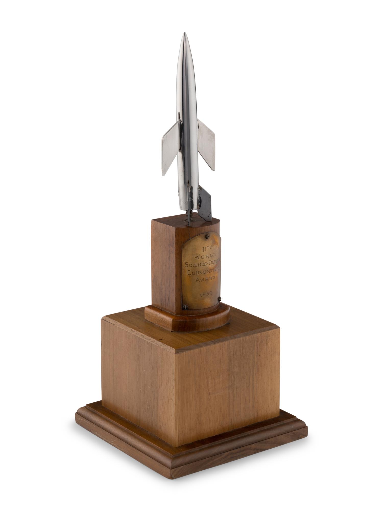 [HUGO AWARDS]. Award given to Forrest J. Ackerman by Isaac Asimov at the 11th WorldCon. 1953