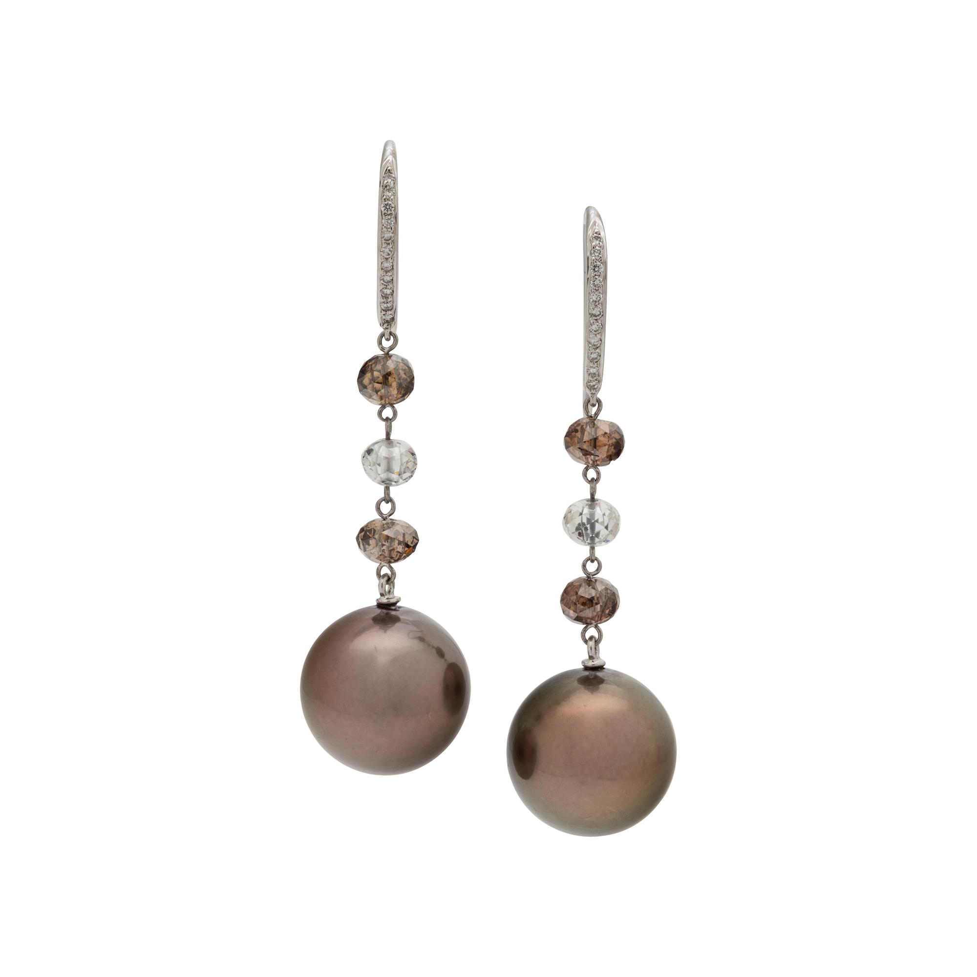 CULTURED PEARL, DIAMOND AND COLORED DIAMOND EARRINGS
