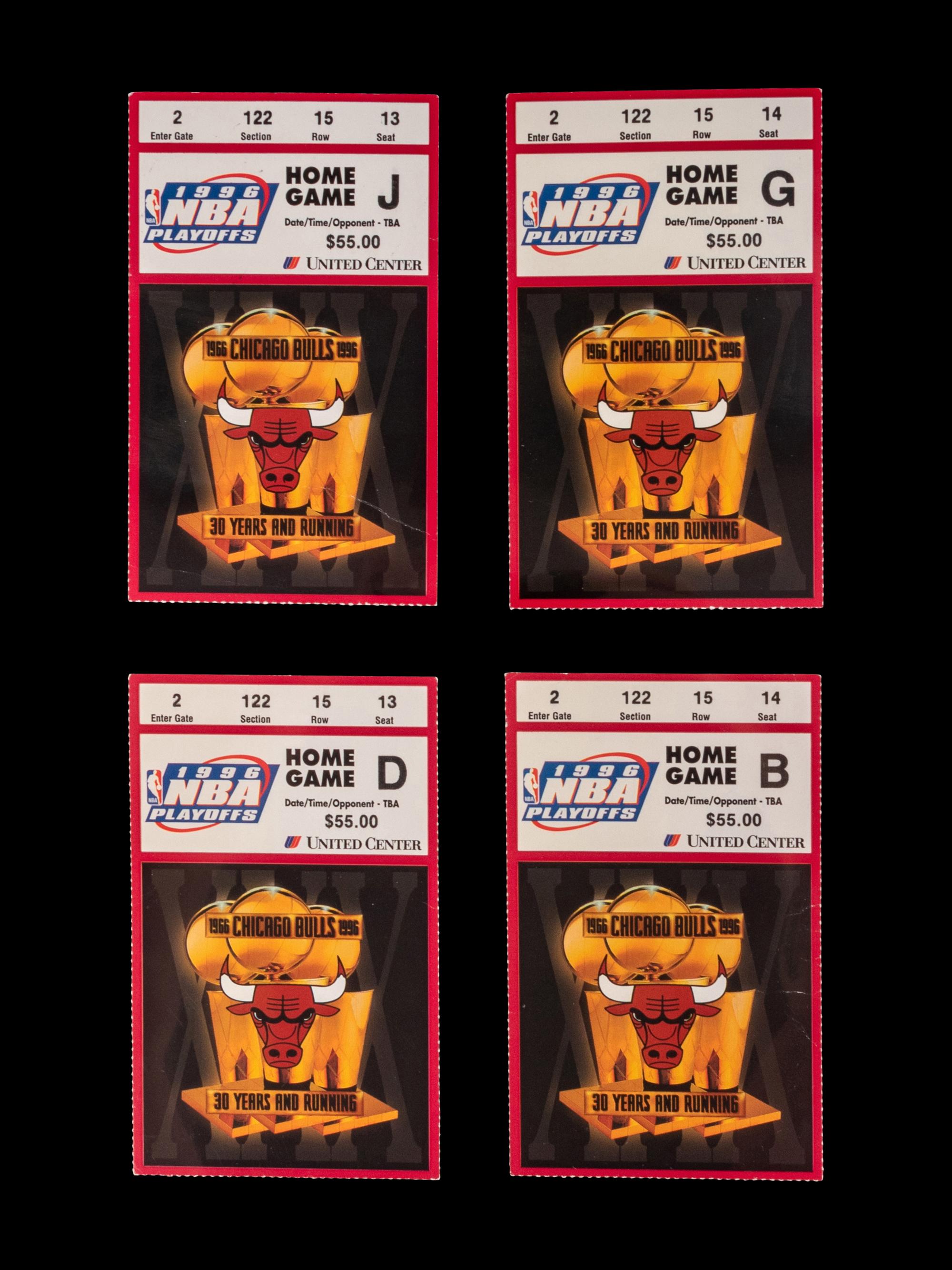 A Group of Four 1996 NBA Playoffs and Finals Chicago Bulls Michael Jordan Ticket Stubs,