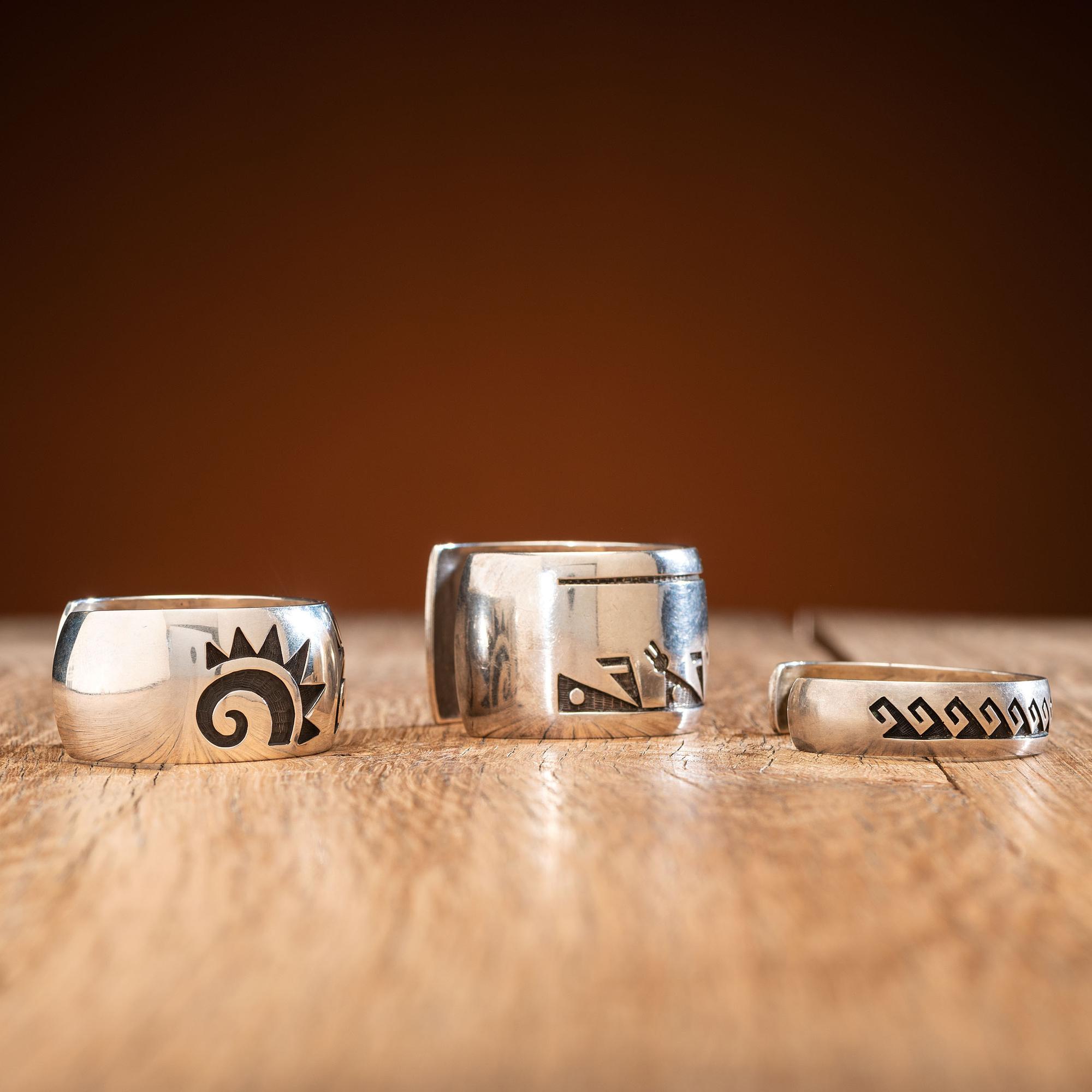 Bernard Dawahoya (Hopi, 1937-2010) Silver Overlay Cuff Bracelets