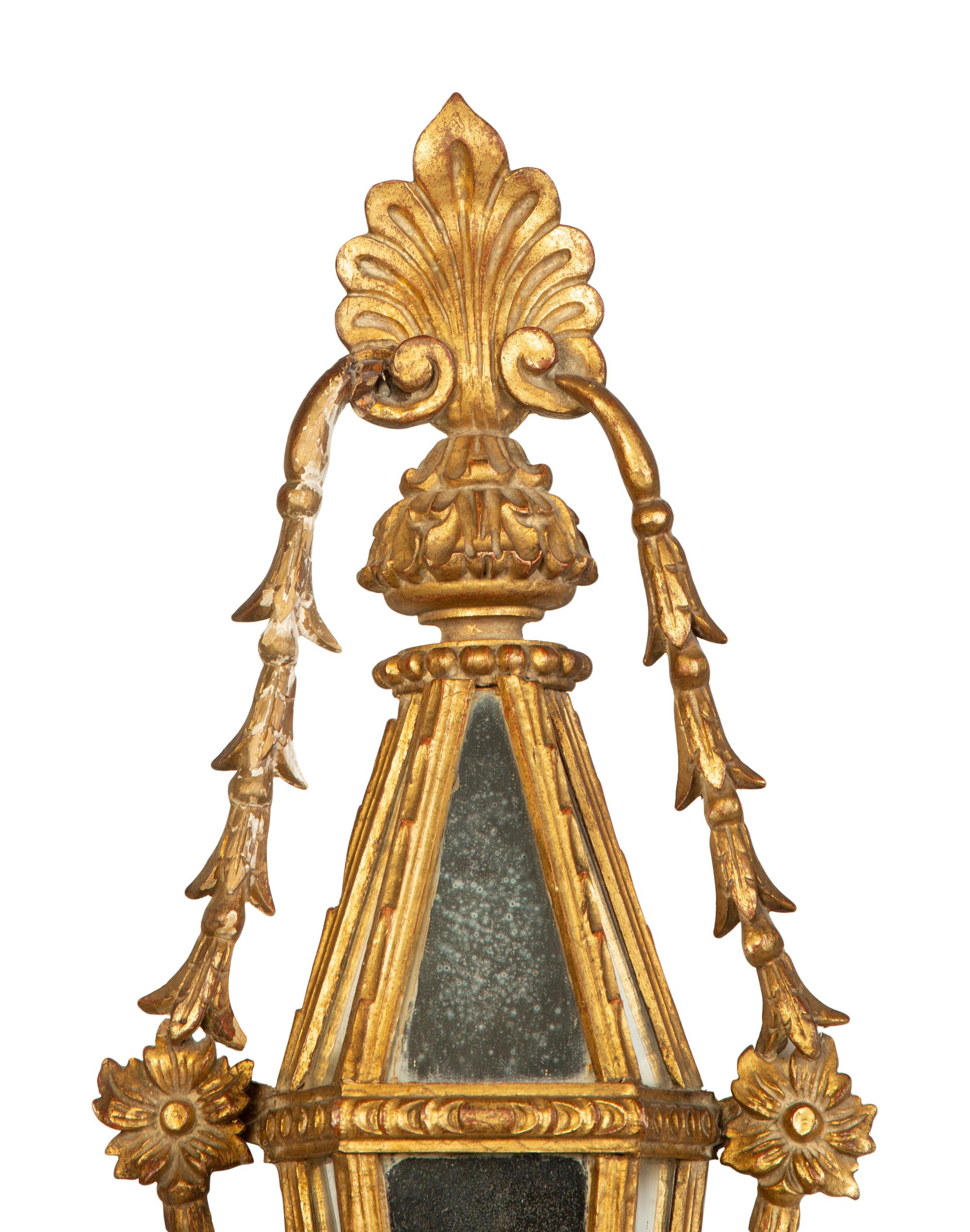 A Pair of Italian Giltwood Two-Light Sconces