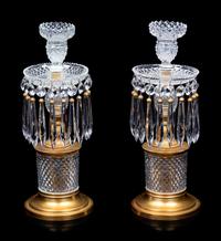 A Pair of French Gilt Bronze and Cut Glass Candlesticks