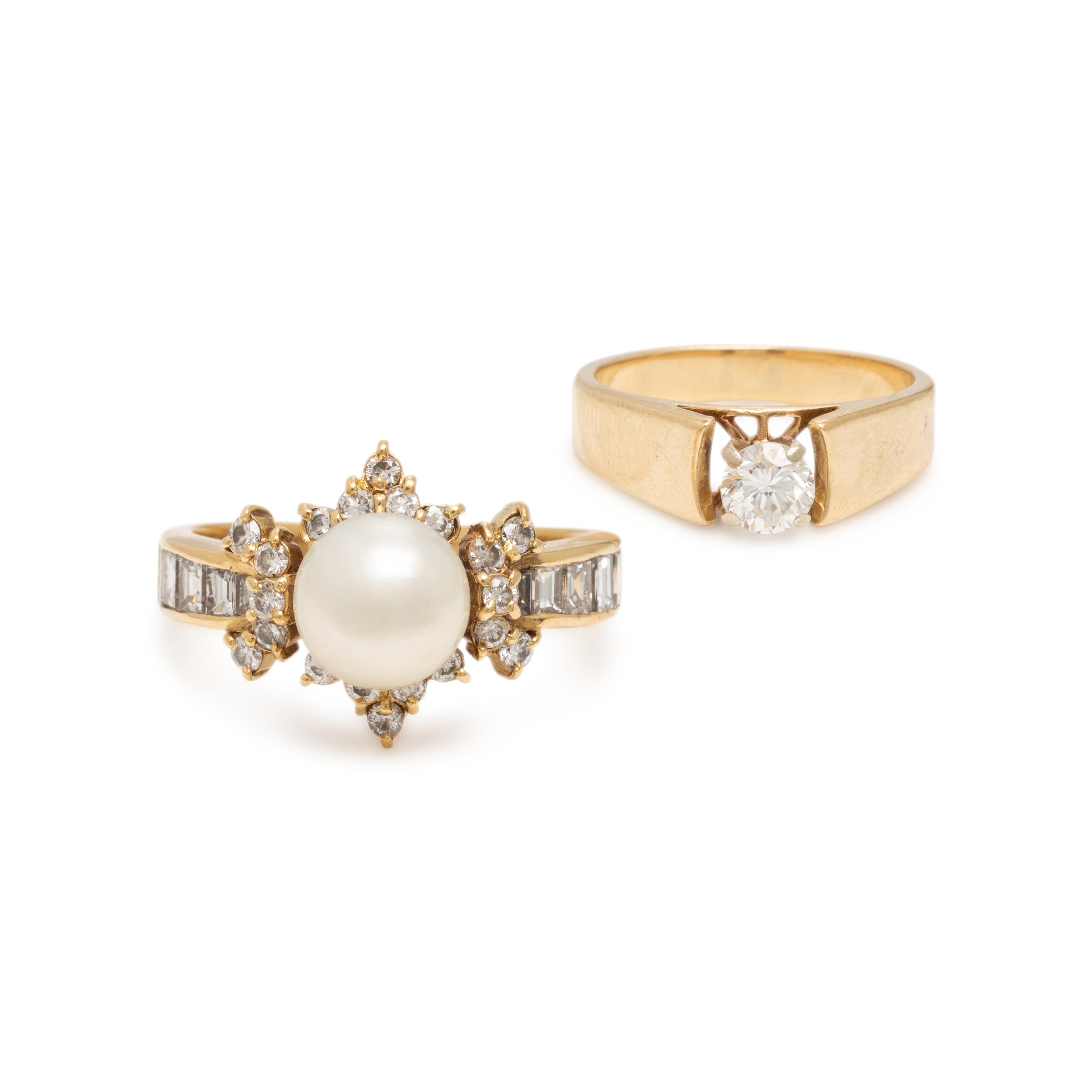 Two Yellow Gold and Diamond Rings