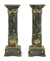 A Pair of Louis XVI Style Gilt Bronze Mounted Marble Pedestals