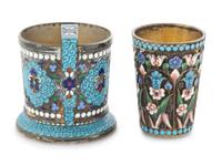 Two Russian Enameled Silver Drinking Articles