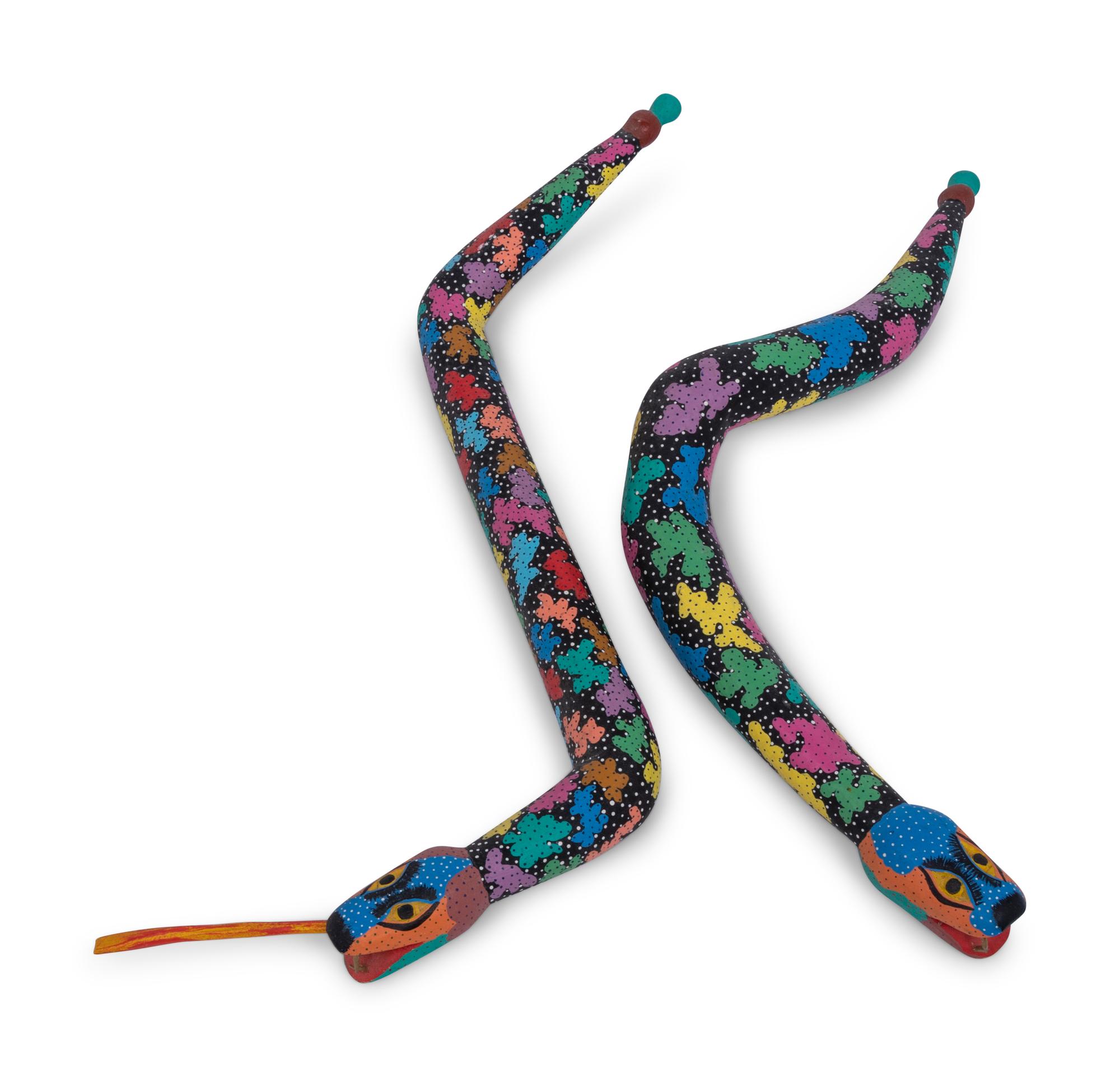 Two Carved and Polychrome Painted Folk Art Snakes