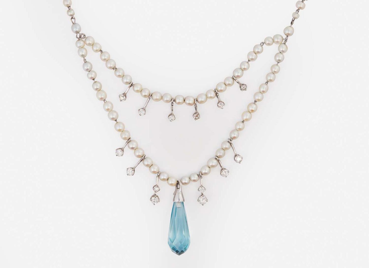 A Pearl, Diamond, and Aquamarine Necklace