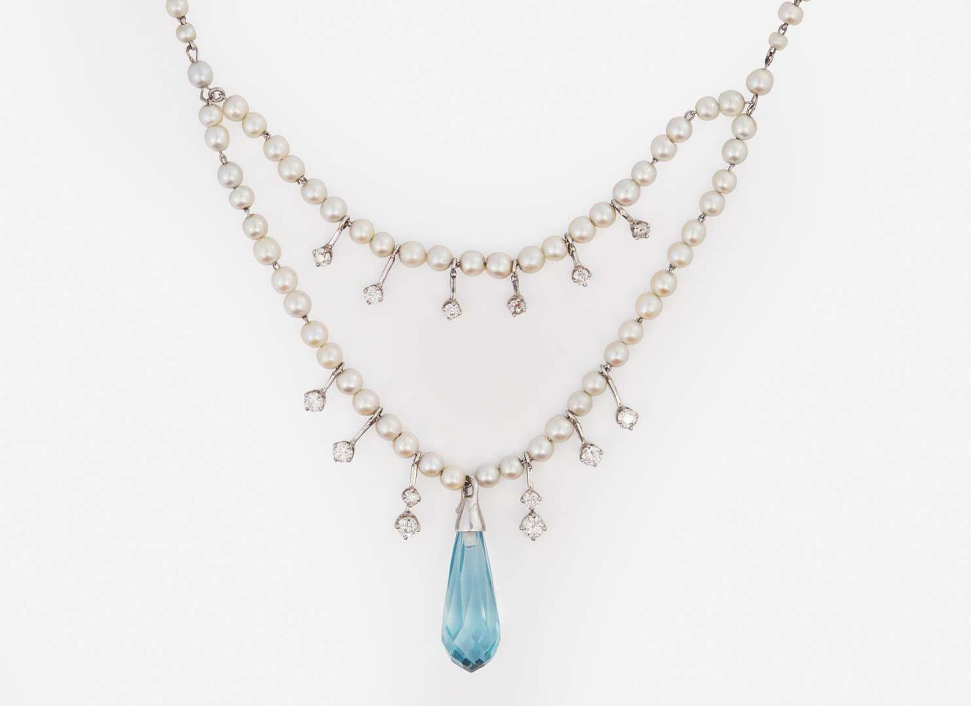 A Pearl, Diamond, and Aquamarine Necklace