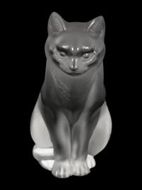 A Lalique Chat Assis Sculpture and a Lalique Chat Couche Sculpture
