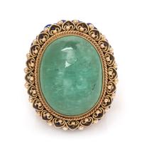 A 14 Karat Yellow Gold, Green Beryl and Lapis Lazuli Ring, 23.60 dwts.