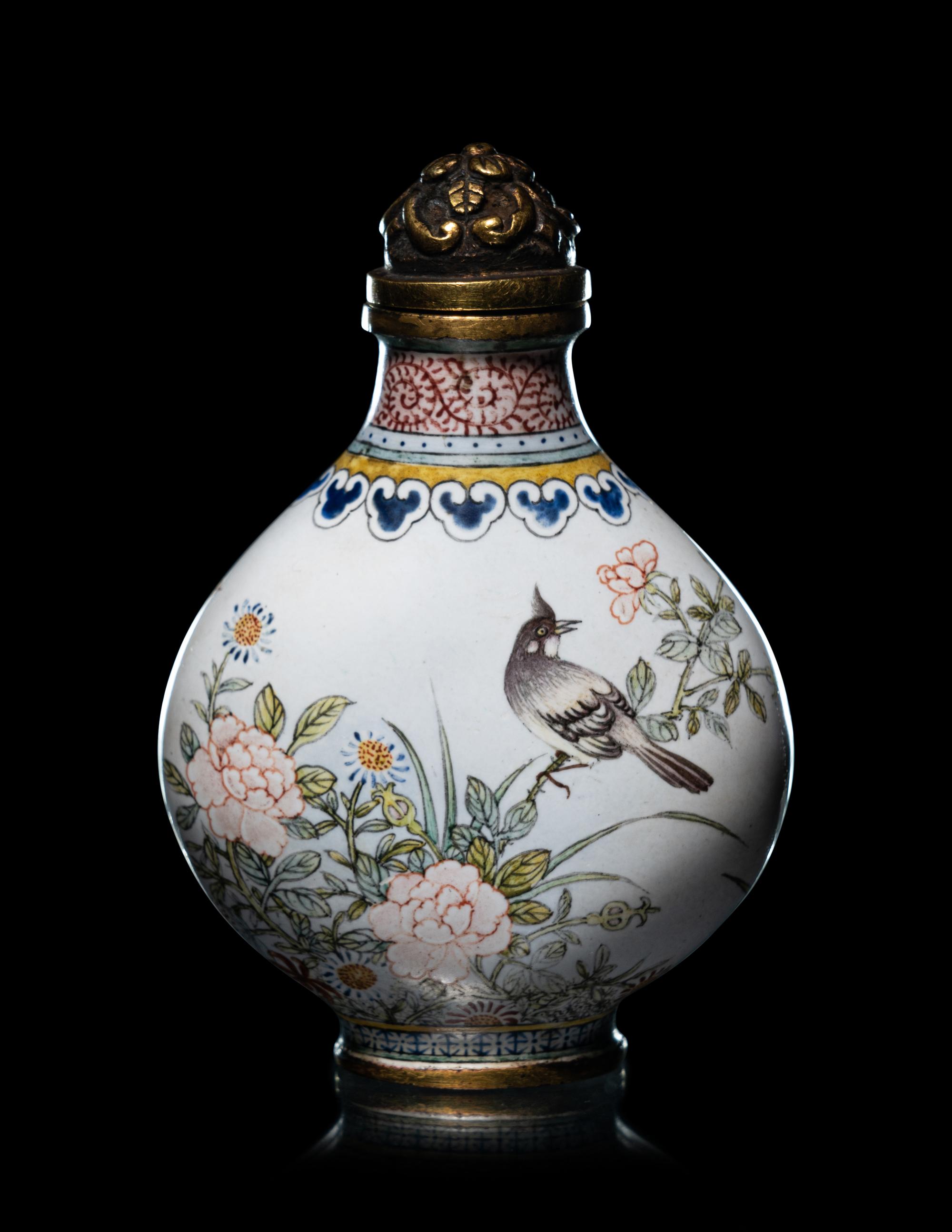 A Set of Six Peking Enamel on Copper Snuff Bottles
