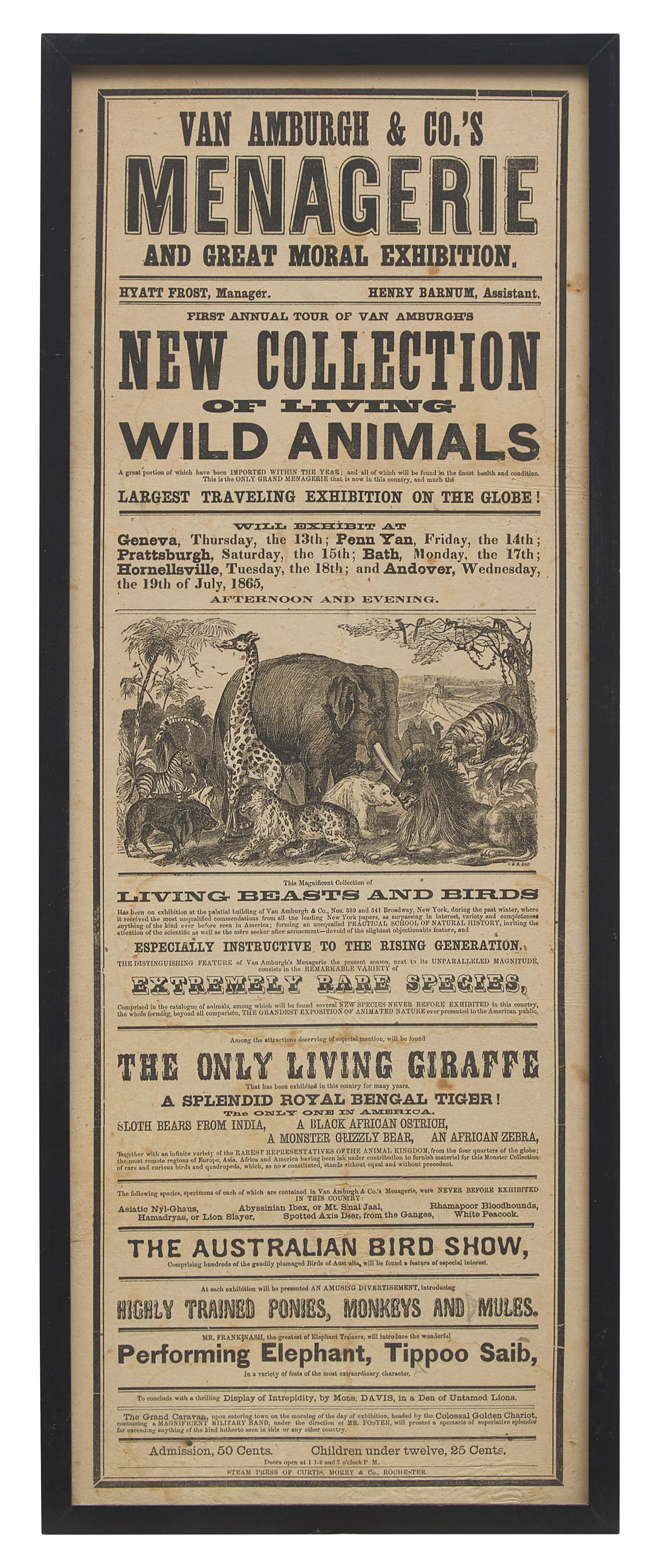 [Circus] [Van Amburgh, Isaac A.] Van Amburgh & Co.'s Menagerie and Great Moral Exhibition