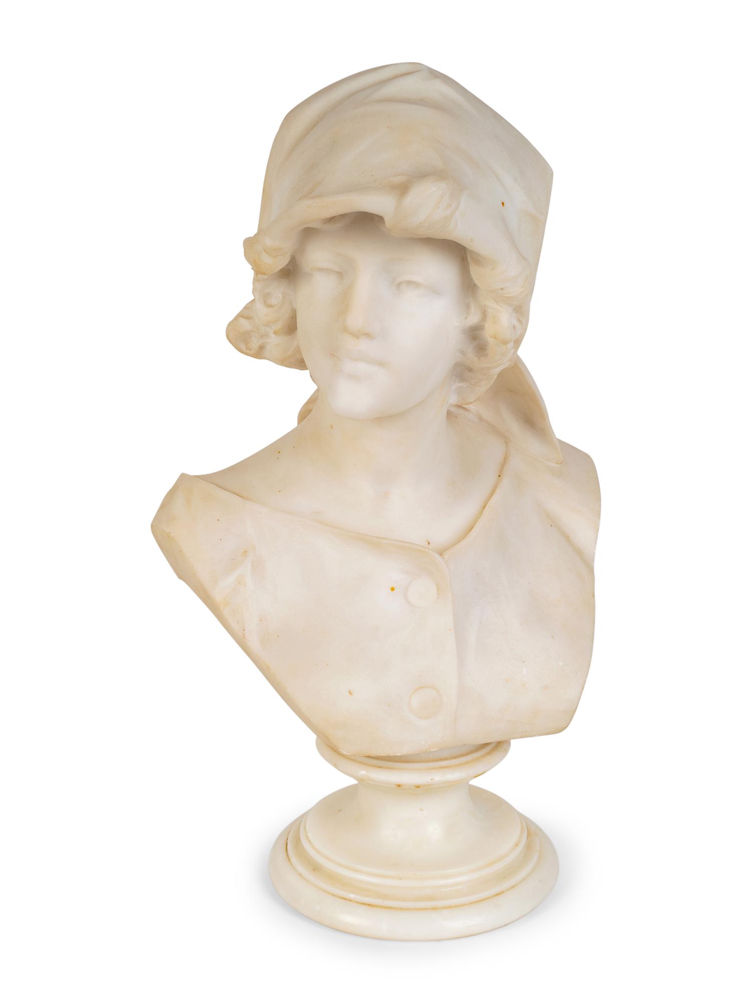 A French Carved Alabaster Bust of Young Breton Girl — 19TH/20TH CENTURY