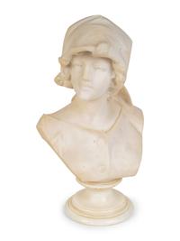 A French Carved Alabaster Bust of Young Breton Girl — 19TH/20TH CENTURY