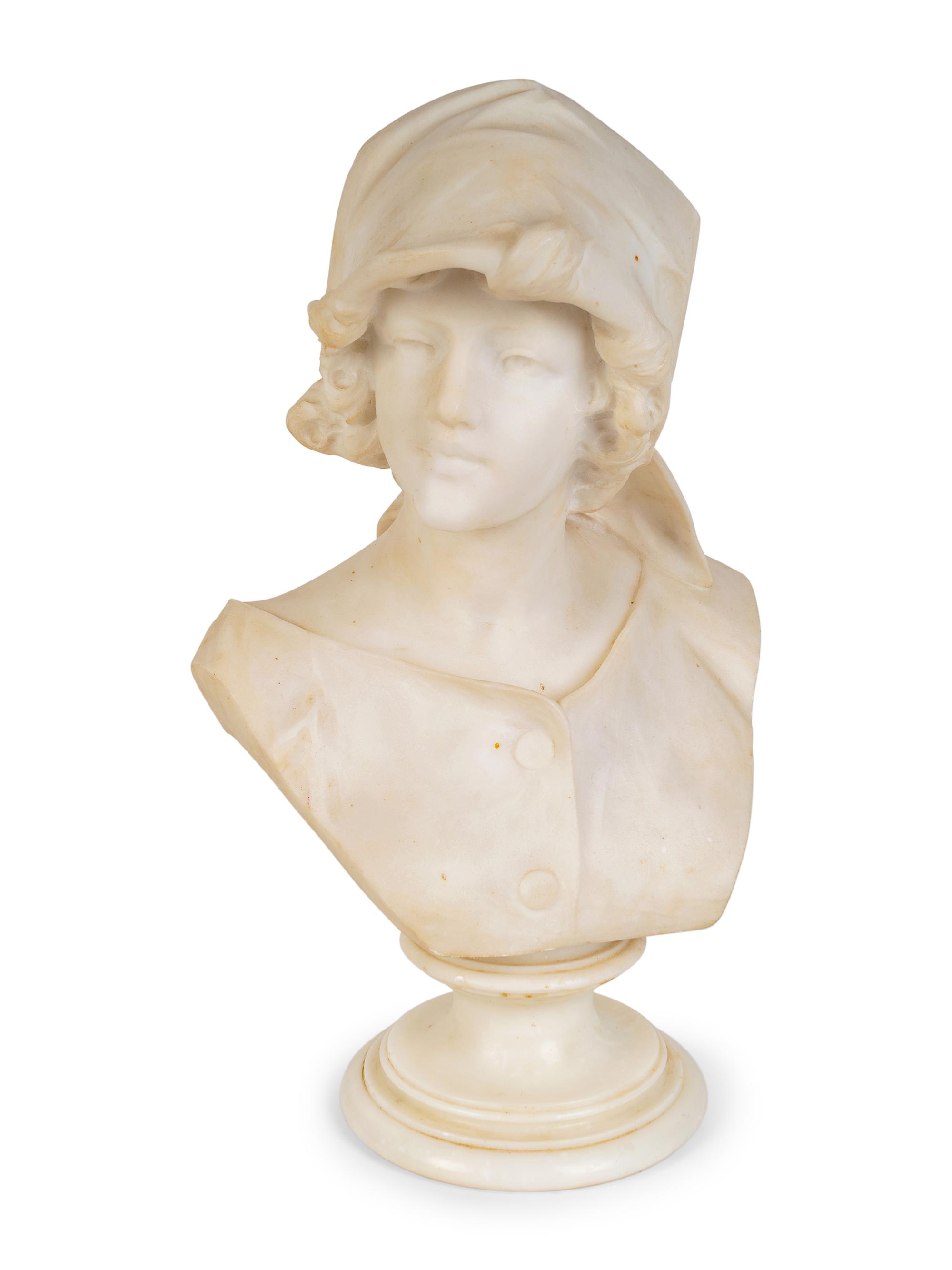 A French Carved Alabaster Bust of Young Breton Girl — 19TH/20TH CENTURY