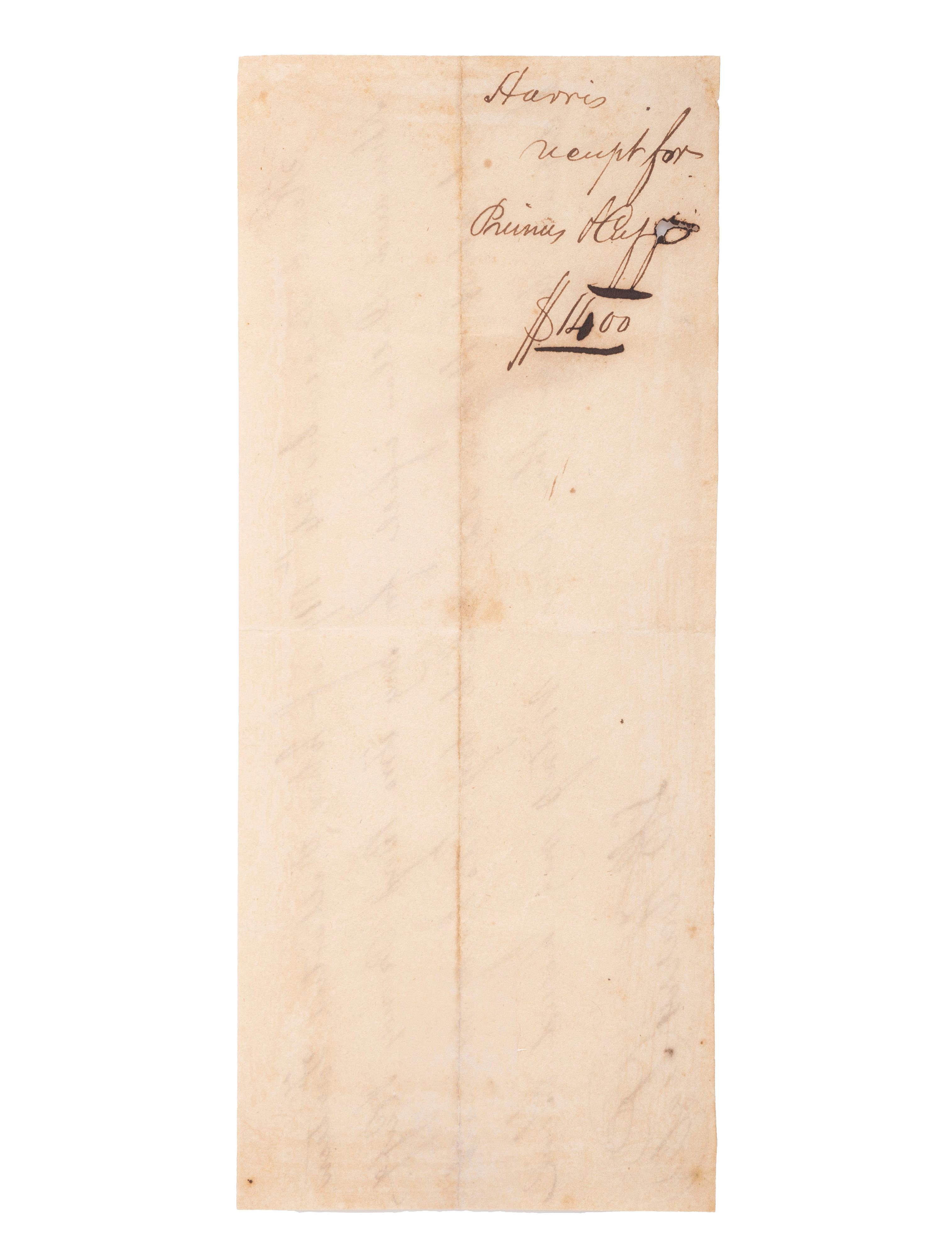 [SLAVERY & ABOLITION]. Manuscript bill of sale for enslaved African American children "Primus" and "Cuff." [Tennessee?], 24 December 1817.